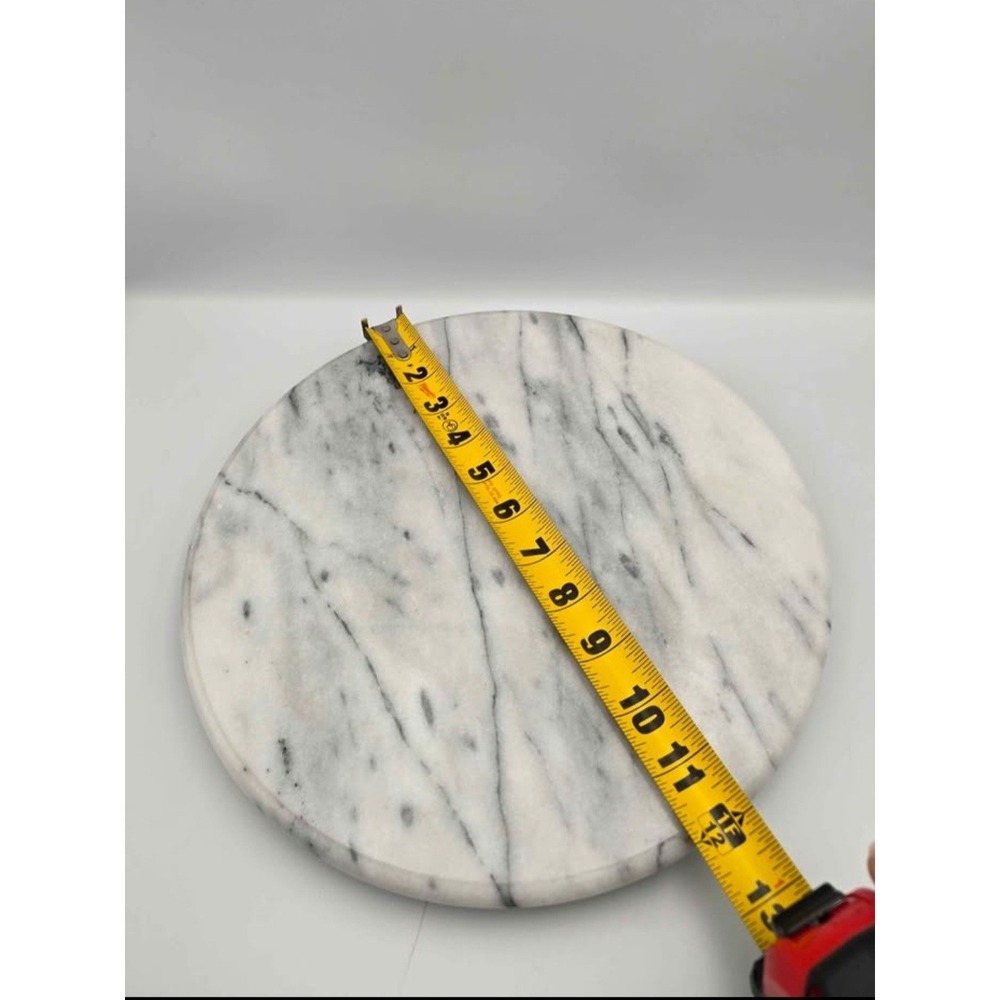 Unbranded Marble Lazy Susan Turntable 12in White Good Natural Stone Tray